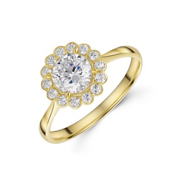 9ct Yellow Gold Round Brilliant Cubic Zirconia Halo Ring