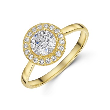9ct Yellow Gold Round Brilliant Cubic Zirconia Halo Ring