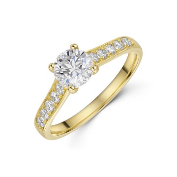 9ct Yellow Gold Round Brilliant Cubic Zirconia Shoulders Ring