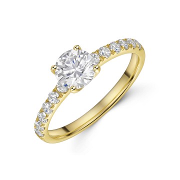 9ct Yellow Gold Round Brilliant Cubic Zirconia with Claw Set Shoulders Ring