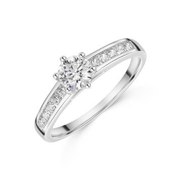 9ct White Gold 5mm Round Cubic Zirconia Solitaire Ring with Channel Set Shoulders