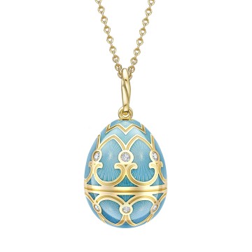 Fabergé Heritage Yellow Gold Turquoise Guilloché Enamel Egg Pendant 173FP1349