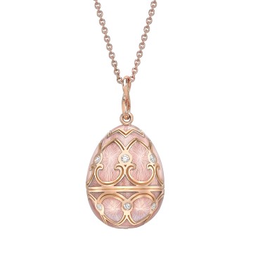 Fabergé Heritage Rose Gold Pink Guilloché Enamel Egg Pendant 173FP1440