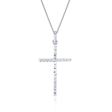 9ct White Gold Diamond Cut Cross Pendant