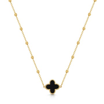 9ct Yellow Gold Black Onyx Clover Necklet