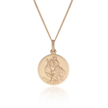 9ct Yellow Gold 24mm St Christopher Pendant Necklace
