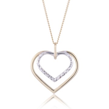 9ct 2 Colour Gold Double Open Heart Pendant