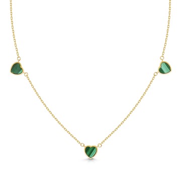 9ct Yellow Gold Malachite Heart Necklet