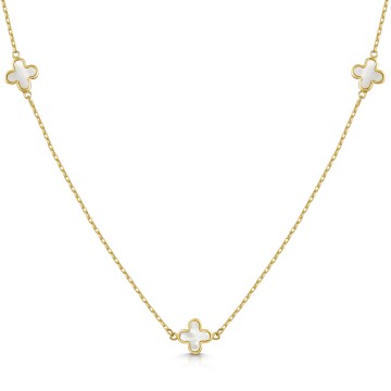 9ct Yellow Gold Mother of Pearl Clover Petals Necklace