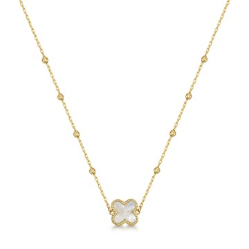 9ct Yellow Gold Mother of Pearl Clover Necklet