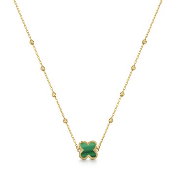 9ct Yellow Gold Malachite Clover Necklet