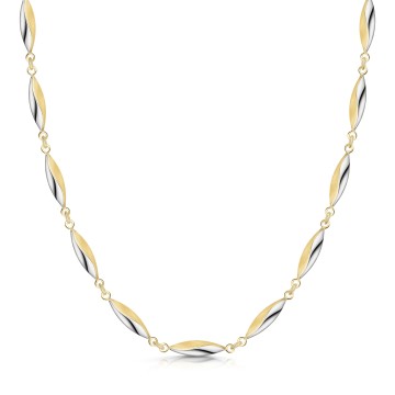 9ct Yellow & White Gold Two Tone Twisted Bead Necklet