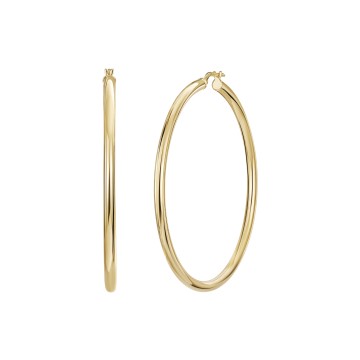 9ct Yellow Gold 50mm Plain Tube Hoop Earrings