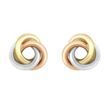 9ct Three Colour Gold Knot Stud Earrings