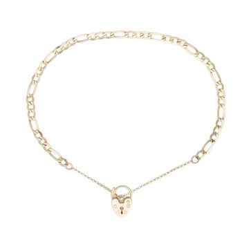 9ct Yellow Gold Figaro Padlock Bracelet