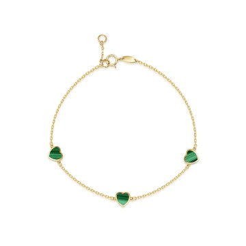 9ct Yellow Gold Malachite Heart Bracelet