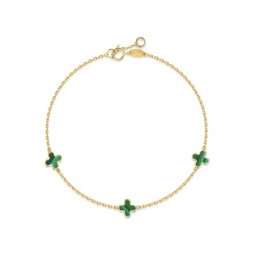 9ct Yellow Gold Malachite Clover Bracelet