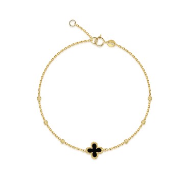 9ct Yellow Gold Black Onyx Clover Bracelet