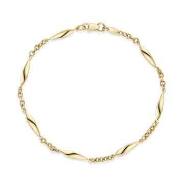 9ct Yellow Gold Stationed Twisted Bead Bracelet