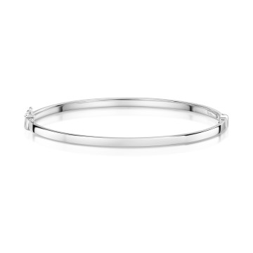 9ct White Gold 3mm Rectangular Tube Oval Bangle