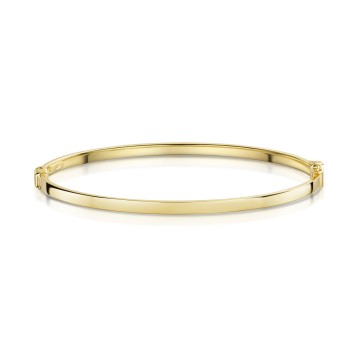 9ct Yellow Gold 3mm Rectangular Tube Oval Bangle
