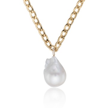 14ct Yellow Plated Silver Pearl and White Sapphire Pendant 