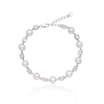 Silver Freshwater Pearl and Cubic Zirconia Bracelet