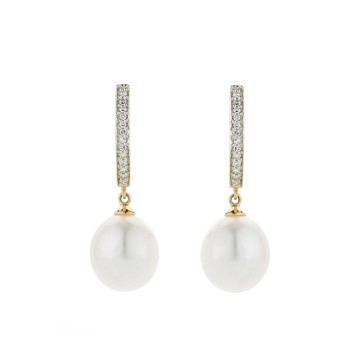 9ct Yellow Gold Pearl And Diamond 0.08ct Drop Earrings