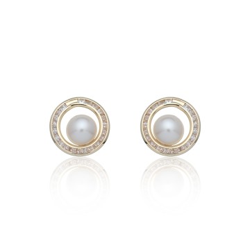 9ct Yellow Gold Pearl And Cubic Zirconia Stud Earrings