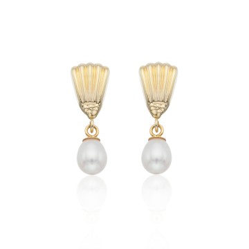9ct Yellow Gold Freshwater Pearl Shell Drop Earrings