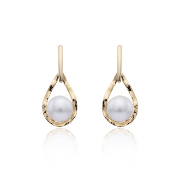 9ct Yellow Gold Pearl Textured Drop Earrings
