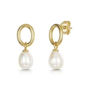 9ct Yellow Gold Baroque Fresh Water Pearl Drop Earrings