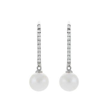 9ct White Gold Pearl and Cubic Zirconia Drop Earrings