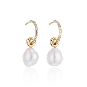 14ct Yellow Gold Plated Pearl and Cubic Zirconia Drop Earrings