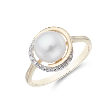 Yellow Gold Plated Pearl and Cubic Zirconia Halo Ring