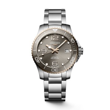 Longines HydroConquest Mens Watch L37803786 Grey Arabic Dial RG PVD Steel Bracelet