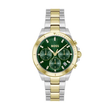 BOSS Alley Lux Two Tone Crystal Green Dial Quartz Watch 1502827