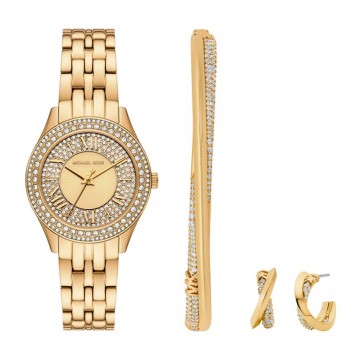 Michael Kors Mini Harlowe Pav&eacute; Gold-Tone Watch and Jewellery Set MK4974SET