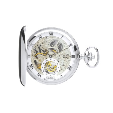 Jean Pierre Chrome Plated 17 Jewelled Mechanical Full Hunter Pocket Watch with Chain G250CM