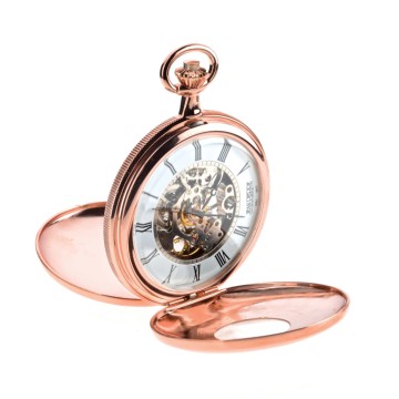 Jean Pierre Rose Gold Plated 17 Jewelled Mechanical Half Hunter Pocket Watch with Chain G255RPM