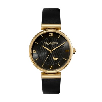 Olivia Burton Minima Bee T-Bar Gold & Black Quartz 36mm Ladies Watch 24000099 
