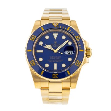 Pre-owned Rolex Submariner Date 41mm Watch 116618LB Gold Blue