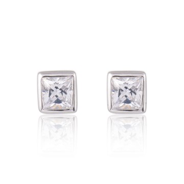 Silver Princess Cut Cubic Zirconia Stud Earrings