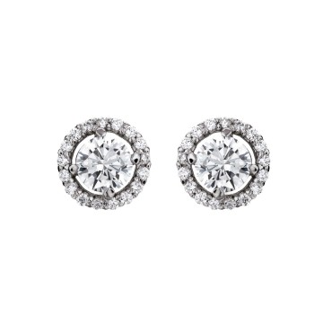 Silver Brilliant Cut Cubic Zirconia Halo Stud Earrings