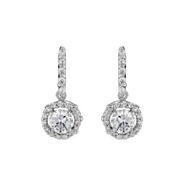 Silver Brilliant Cut Cubic Zirconia Halo Drop Earrings