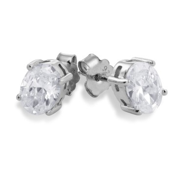 Silver Oval Cut Cubic Zirconia Stud Earrings