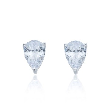 Silver Pear Cut Cubic Zirconia Stud Earrings