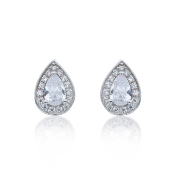 Silver pear cubic zirconia halo earrings