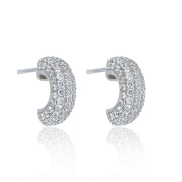Sterling Silver Cubic Zirconia Half Hoop Earrings