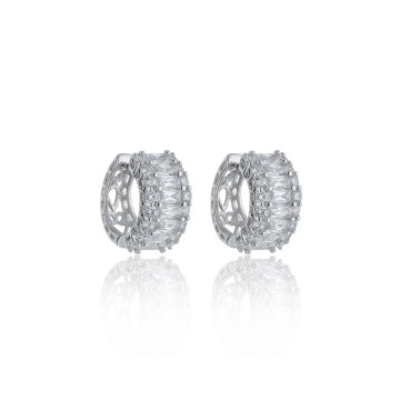 Silver Cubic Zirconia Baguette Cut Hoop Earrings